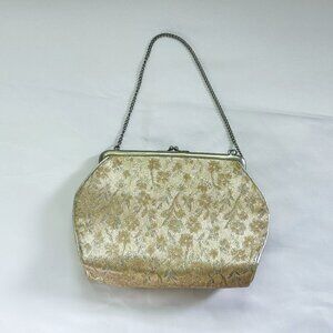 Vintage Floral Gold Toned Wristlet Purse